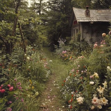 Dishfunctional Designs: Dreamy Cottage Gardens: Get The Look Garden Forest Design, Cottage Garden Photography, Magical Cottage Garden, Wild Cottage Garden, Cottage Core Garden Aesthetic, Farm Cottage Aesthetic, Cottagecore Yard, Witchy Garden Aesthetic, Cottage Vegetable Garden