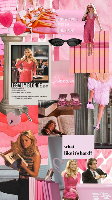 Elle Woods Collage, Elle Woods Moodboard, Legally Blonde Mood Board, I Don't Need Backups I'm Going To Harvard, Lawyer Pink Aesthetic, Legally Blonde Collage, What Would Elle Woods Do, Elle Woods Wallpaper Iphone, Fashion Moodboard Aesthetic