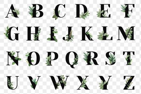 Leaf Font Alphabet, Nature Lettering, Plant Letters, Nature Alphabet, Alphabet Flower, Leaf Font, Typography Fonts Alphabet, Botanical Alphabet, Nature Letters