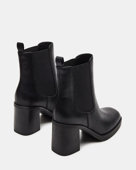 KORALINE Black Chelsea Square Toe Ankle Boot | Women's Booties – Steve Madden Square Toe Ankle Boots, Women's Booties, Leather Socks, 3 Inch Heels, Ankle Bootie, Womens Boots Ankle, Leather Booties, Fun Bags, Black Heels