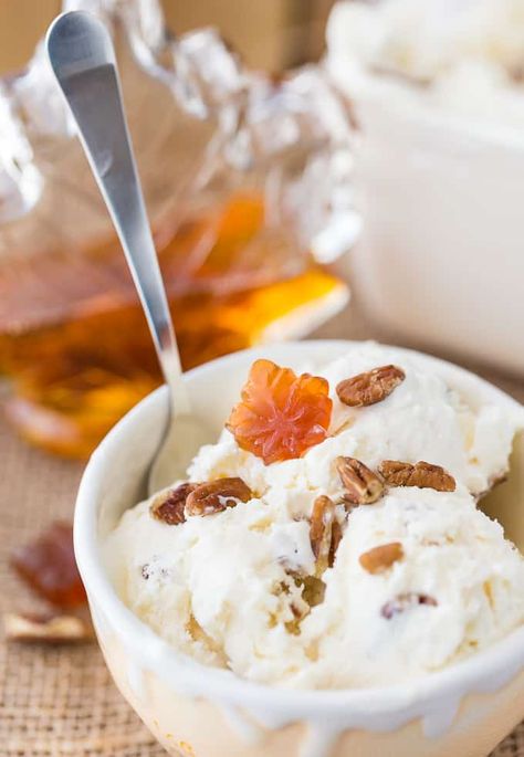 Simply Stacie No-Churn Maple Pecan Ice Cream - Simply Stacie Maple Syrup Ice Cream, Maple Syrup Candy, Maple Ice Cream, Maple Desserts, Walnut Ice Cream, Maple Fudge, Ice Cream No Churn, Best Homemade Ice Cream, Easy Homemade Ice Cream