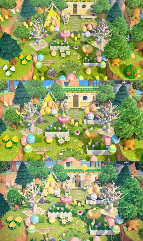 Acnh Easter Ideas, Animal Crossing Easter Ideas, Animal Crossing Easter Design, Acnh Easter Designs, Animal Crossing Easter, Acnh Bunny Day, Acnh Easter, Diy Easter Games, Acnh Buildings