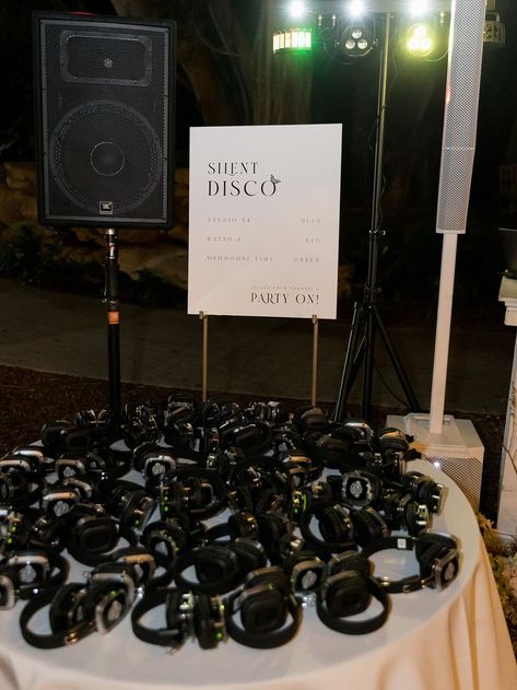 Silent Disco Party Aesthetic, Silent Disco Wedding Receptions, Wedding Silent Disco, Disco Themed Grad Party, Silent Disco Wedding, Silent Disco Aesthetic, Silent Disco Party Ideas, Disco Hens, Disco Party Aesthetic