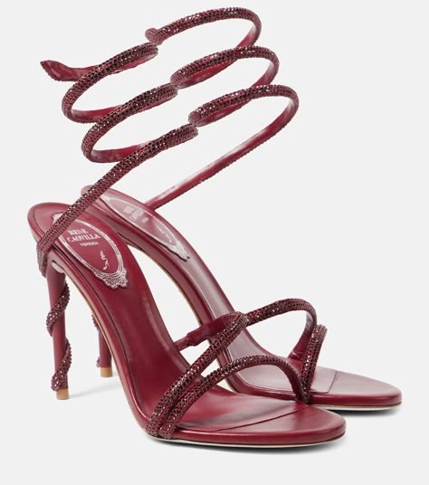 Rene Caovilla Shoes, Slippers Heels, Mid Heels Pumps, Red Sandals, Rene Caovilla, Heels Sneakers, Cute Heels, Embellished Sandals, Aesthetic Shoes