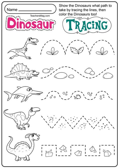 Dinosaur Letters & Number Tracing Worksheets | TeachersMag.com Dinosaur Tracing, Mouth Sore, Dinosaur Letters, Number Trace, Dinosaur Crafts Preschool, Dinosaur Worksheets, Dinosaur Theme Preschool, Dinosaur Activities Preschool, Tracing Worksheets Free