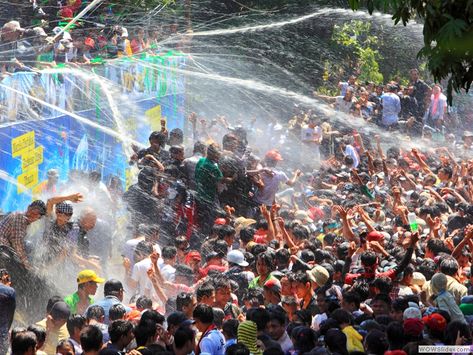 Burmese New Year Water Festival.  This is in April when people throw water as a sign of cleansing all sins from the old year. Thingyan Festival, Khmer New Year, Water Festival, Just Friends Quotes, Haha Photos, Comic Text, Myanmar Travel, Songkran Festival, Anime Drawing Books