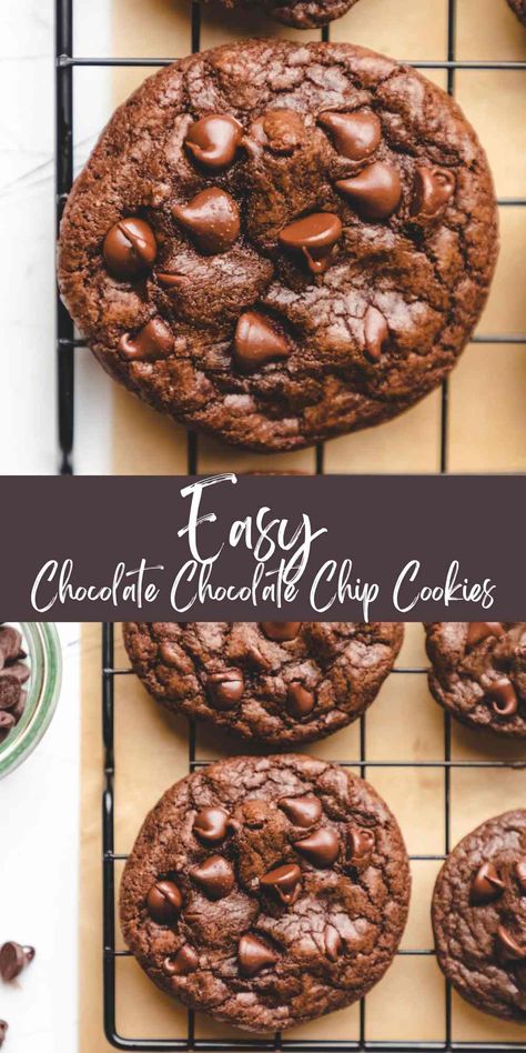 Recipe Chocolate Chip Cookies, Chocolate Chip Cookies Easy, Double Chocolate Chip Cookie Recipe, Chocolate Chocolate Chip Cookies, Best Chocolate Chip Cookies Recipe, Easy Chocolate Chip Cookies, Double Chocolate Chip Cookies, Double Chocolate Cookies, Cookies Easy