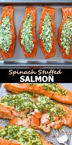 Spinach Stuffed Salmon, Stuffing Easy, Spinach Cream Cheese, Oven Salmon, Salmon Recipes Baked Healthy, Stuffed Salmon, Salmon Spinach, Healthy Salmon, Fish Recipes Healthy