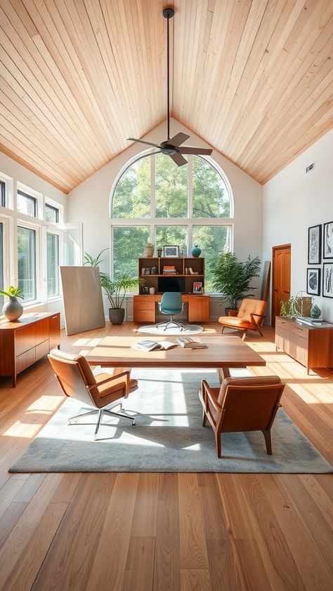 13+ Inspiring Mid-Century Home Office Ideas for a Modern Vibe Mid Century Study, Setting Up A Home Office, Mid Century Modern Home Office, Cozy Chairs, Mid Century Office, Inspiring Office, Sleek Desk, Cozy Desk, Ergonomics Furniture