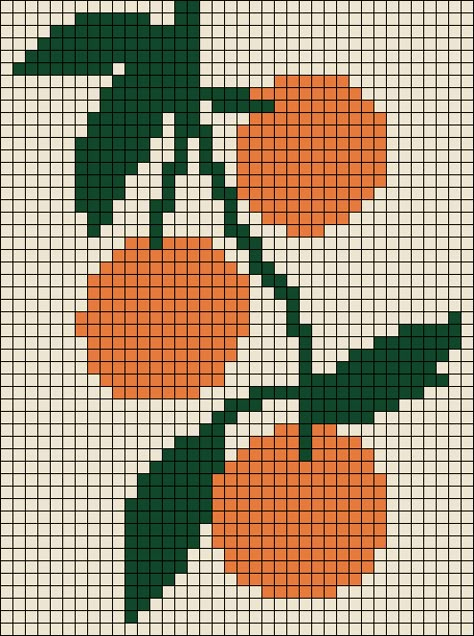 Orange Crochet Tapestry, Orange Alpha Pattern, Fruit Alpha Pattern, Pixel Cross Stitch Patterns, Knit Alpha Pattern, Knit Grid Pattern, Orange Pixel Art, Folk Crochet, Tapestry Crochet Patrones