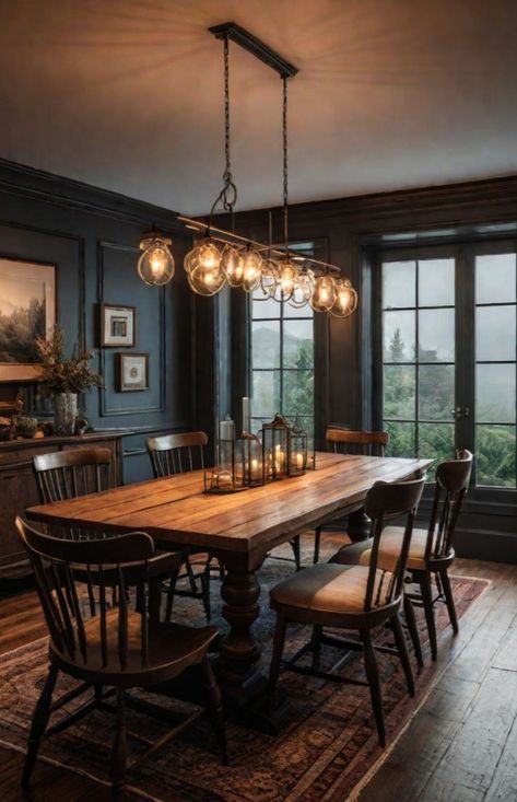 Dining Room Dramatic, Moody Cozy Dining Room, Light Moody Dining Room, Moody Cottage Dining Room, Cozy Rustic Dining Room, Dark Farmhouse Dining Room, Dark Elegant Dining Room, Dining Room Design Moody, Dining Room Design Cozy