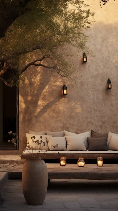 Take some tips from designers Mini_Japandi on how to keep those exterior spaces earthy, natural and cosy. Loggia Design Ideas, Japandi Garden Furniture, Earthy Patio Ideas, Terrace Japandi, Japandi Courtyard, Japandi Garden Design, Japandi Home Exterior, Japandi Outdoor Space, Japandi Garden Ideas