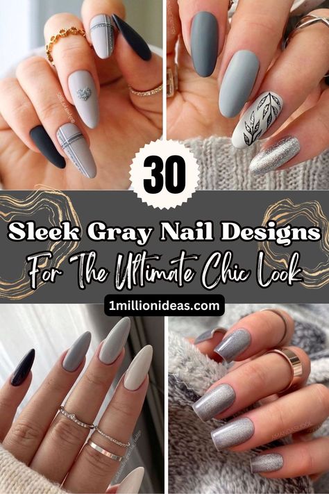 30 Sleek Gray Nail Designs For The Ultimate Chic Look Gray Nails Design, Matte Gray Nails, Grey Nail Ideas, Nails Design Square, Gray Nail Designs, Grey Gel Nails, Light Gray Nails, Grey Matte Nails, Gray Nail