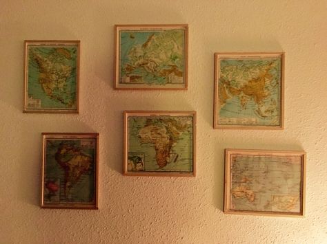 World map from old maps, with wooden frame Map Room Aesthetic, Map Astethic, Map Bedroom Decor, Map Room Decor, Map Bedroom, Vintage Map Decor, World Map Tapestry, Maps Aesthetic, Nursery Guest Room