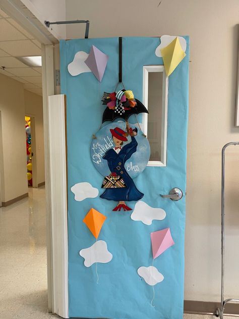 Classroom Door decor Mary Poppins Classroom Theme, Mary Poppins Classroom, Classroom Door Decor, Teacher Appreciation Doors, Christmas Door Decoration, Elementary Classroom Decor, Sped Teacher, Door Decorations Classroom, Classroom Door