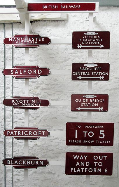 Old railway station signs, via Flickr. Warehouse Signage, Old Railway Station, Train Bedroom, Gill Sans, Old Railway, Donut Design, Train Platform, Old Train Station, Victoria Station