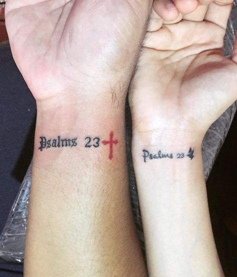 Psalms 23:4 Tattoos, Psalms 23 Tattoo, Psalms Tattoo, Psalm 23 Tattoo, Psalm Tattoo, Tattoo Sentences, 23 Tattoo, Marriage Tattoos, Matching Tats