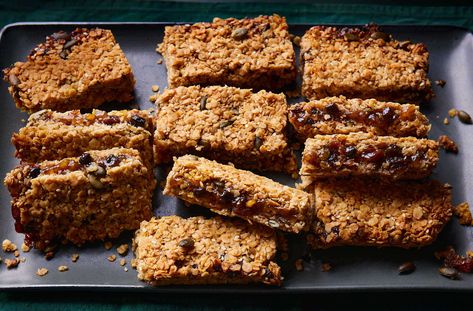 Mincemeat Flapjacks Recipe | Waitrose & Partners Flapjacks Recipe, Flapjack Recipe, Cheesecake Tarts, Christmas Baking Recipes, Rum Raisin, Soft Sugar, Cheesecake Bars, Tasty Recipes, Pecans