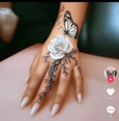 Rose Thumb Tattoos For Women, Pretty Hand Tattoos Butterfly, Inside Hand Tattoos For Women, Woman Compass Tattoo, Hand And Forearm Tattoo Women, Hand Flower Tattoos For Women, Pretty Tattoos For Women On Arm, Daisy Hand Tattoo, Woman Hand Tattoo Ideas