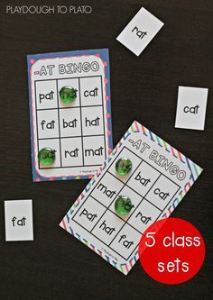 5 class sets of word family Bingo. Such a fun way to practice CVC words that end in -AT, -OP, -ET, -IP and -UG. Word Family Activity, Word Family Centers, Family Bingo, Family Literacy Night, Kindergarten Word Families, Playdough To Plato, Word Family Activities, Cvc Activities, Family Literacy