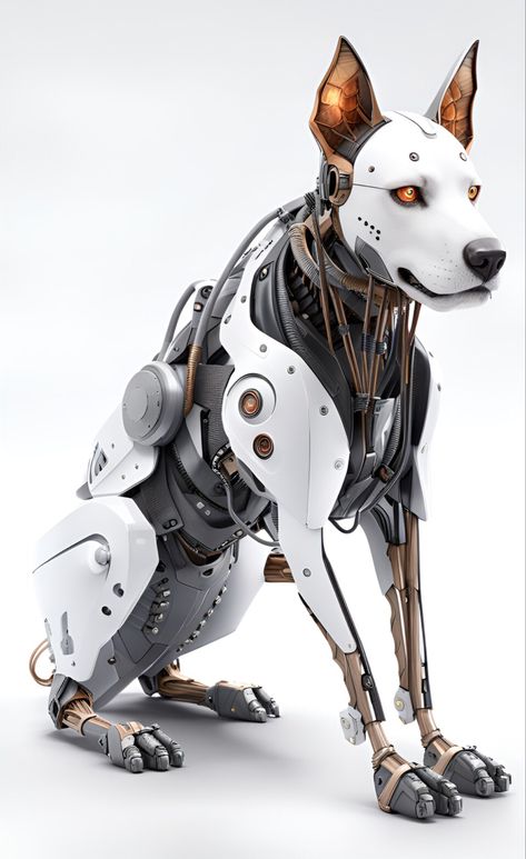 Robotic Animals Concept, Robot Dog Art, Futuristic Animals, Cyberpunk Animals, Cyberpunk Dog, Robotic Animals, Old Apple Logo, Robo Dog, Dog Robot