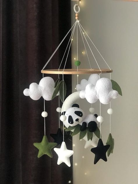 Panda Nursery Theme, Bear Mobile, Baby Play Gym Toys, Panda Nursery, Whale Nursery, Baby Gym Toys, Baby Play Gym, Baby Mobiles, Boho Room Decor