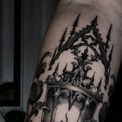 Cathedral Leg Sleeve, Cathedral Tattoo Gothic, Gothic Crown Tattoo, Gothic Ornamental Tattoo, Baroque Tattoos, Gothic Arm Tattoo, Gothic Ornament Tattoo, Cathedral Window Tattoo, Gothic Back Tattoo