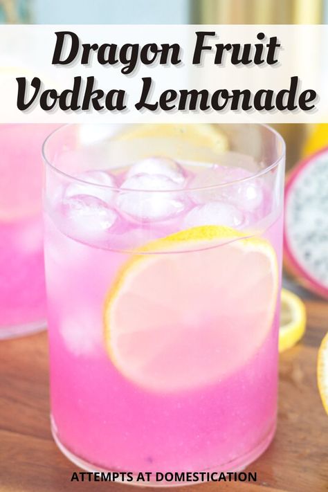 This simple dragon fruit lemonade cocktail recipe is the perfect pink drink for summer. It's sweet, refreshing, and beautiful! Pink Alcoholic Drinks, Fruit Drinks Alcohol, Dragon Fruit Lemonade, Fruit Lemonade, Lemonade Cocktail Recipe, Simple Dragon, Drink For Summer, Flamingo Drink, Yummy Summer Cocktails