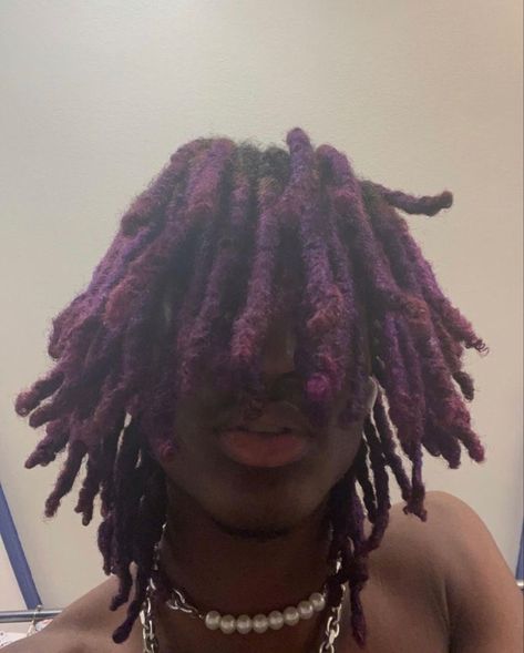 Locs Purple, Men Purple Hair, Dread Colors, Dyed Dreadlocks, Purple Dreads, Dyed Dreads, Colored Locs, Long Purple Hair, Colored Dreads