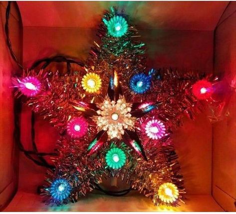 Christmas Tree Toppers Lighted, 1980s Christmas, Vintage Christmas Tree Toppers, Christmas Tree Star Topper, Christmas Tinsel, Mr Christmas, Tinsel Tree, Star Snowflake, Christmas Tree Topper