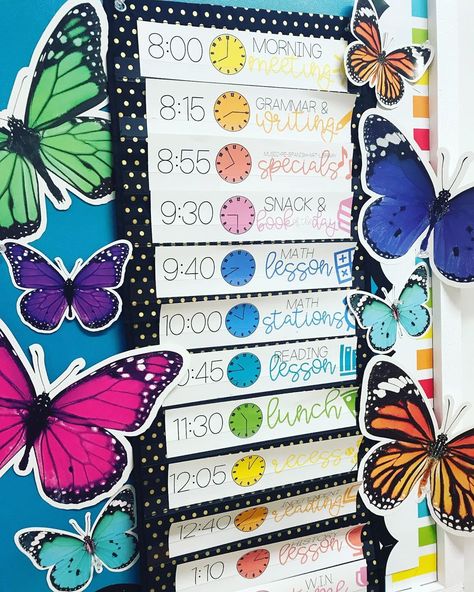 Butterfly Classroom Theme, Butterfly Classroom, Woodland Classroom, Classroom Schedule Cards, Kindergarten Classroom Themes, Butterflies Classroom, Teaching Clothes, Elementary Classroom Themes, Teacher Decor