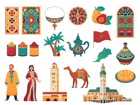 Ramadan Collage, Omani National Day, Study Abroad Journal, Moroccan Symbols, Aid Mubarak, Arabic Illustration, Ramadan Tent, Arab Design, Morocco Map