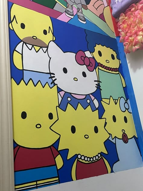 Small Canvas Art Ideas, Drawing And Coloring Ideas, Painting Ideas For Room, Canvas Art Painting Ideas, Drawings On Canvas, Cute Canvas Art, Hello Kitty Canvas, Hello Kitty Crafts, Simple Canvas Paintings