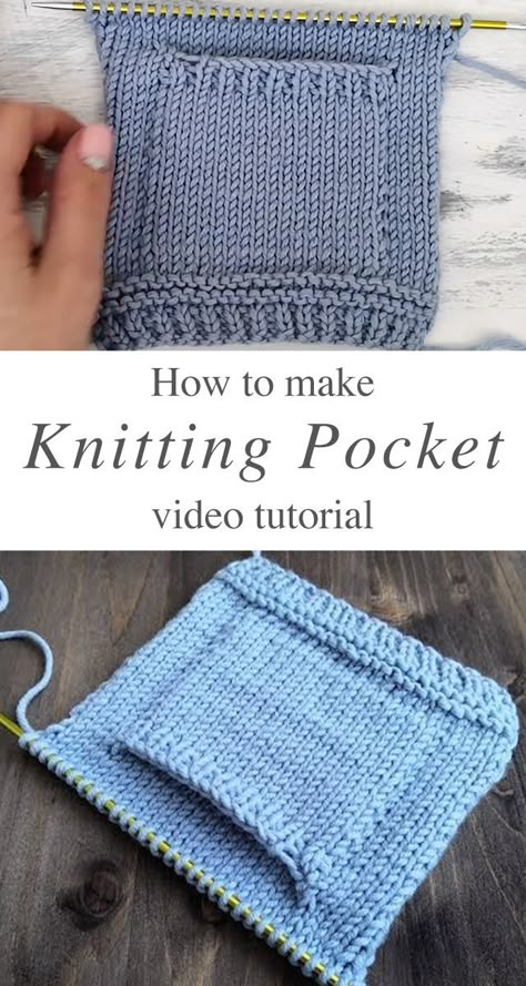 Knitting Pockets Tutorial, How To Knit Pockets, Small Easy Knitting Projects, Knitting Pockets, Flat Knitting Patterns, Knitted Patterns Free, Different Knitting Stitches, Sweater Tutorial, Knitting Stitch Patterns