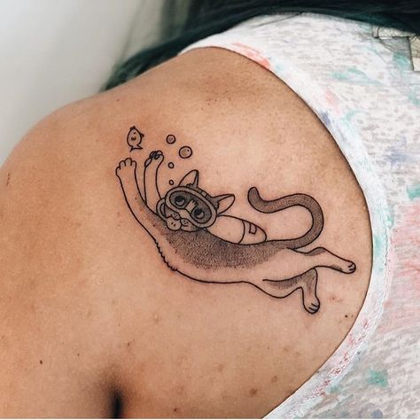 Swimming Cats, Cats Tattoo, Kitty Tattoo, Multiple Cats, Tattoo Minimalist, Cat Tattoos, Scuba Diver, Body Modifications, Tattoo Ink