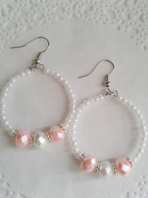 Easy Handmade Earrings, Earrings Formal, Anting Manik, Earrings Diy Handmade, White Pearl Earrings, Formal Jewelry, Beaded Earrings Tutorials, Bracelets Handmade Diy, Beaded Earrings Diy