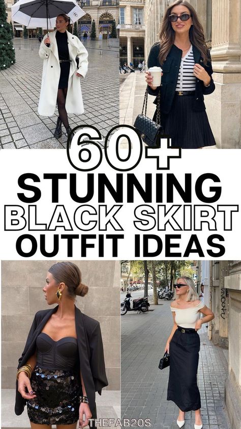 Discover the versatility of a black skirt with our comprehensive guide featuring over 60 unique outfit ideas. Explore stylish combinations for every season and occasion, from casual daywear to elegant evening ensembles. Elevate your fashion game with these must-try black skirt outfits! Black Skirt Outfit Ideas, Long Black Pencil Skirt, Black Skirt Outfit, Black Mini Skirt Outfit, Unique Outfit Ideas, Black Skirt Outfits, Skirt Outfit Ideas, Short Black Skirt, Leather Skirt Outfit