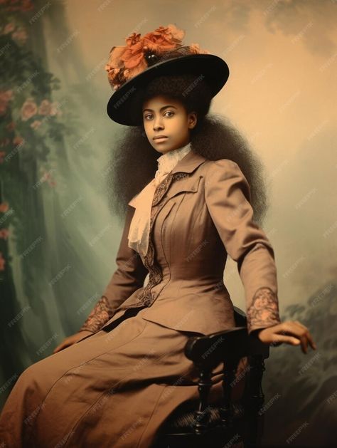 Premium AI Image | Old colored photograph of a black woman from the early 1900s Victorian Fashion Black Women, 1910s Fashion Black Women, Victorian Black Women, Black Victorian Women, Old Black Lady, Lady Bracknell, Late 1800s Fashion, Vintage Black Women, Script Analysis