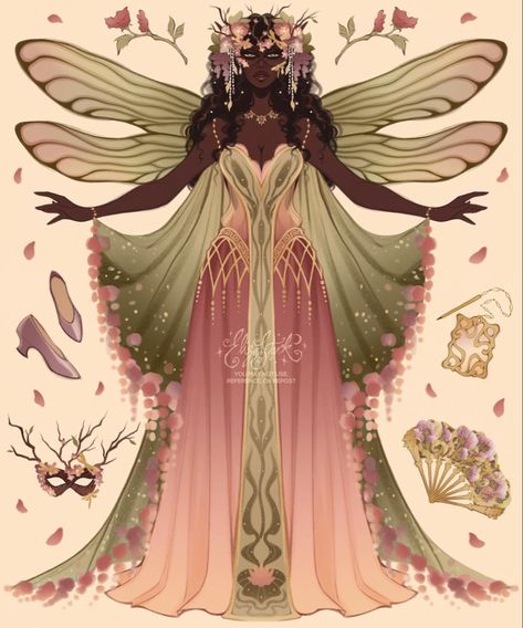 River Nymph, Black Fairy, Masquerade Costumes, Design And Illustration, Pinturas Disney, Arte Sketchbook, Black Love Art, My Oc, Fairy Art