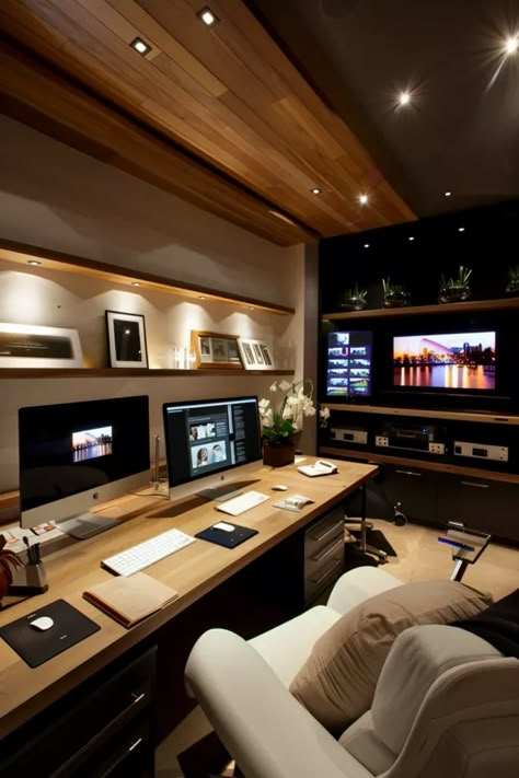 Home Studio Office Ideas, Workstation Office Workspace, Home Study Room Ideas, Study Desk Design, Workstation Room, Youtube Office, Workstation Design, Living Room Workspace, Home Studio Desk