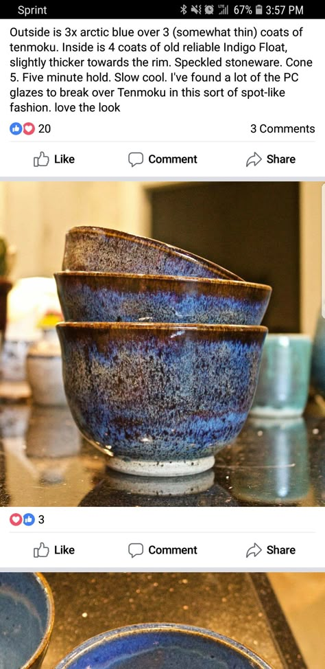 Amaco Temmoku Glaze Combinations, Arctic Blue Glaze Combinations, Temmoku Glaze Combos, Amaco Temmoku, Temmoku Glaze, Glaze Layering, Ceramics Bowls Designs, Glazing Ideas, Clay Glaze