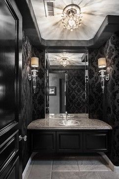 19 Ways to Go Wild with Powder Room Lighting - Lights Online Blog Gothic Bathroom Ideas, Black Bathrooms, Powder Room Lighting, Contemporary Powder Room, Gothic Bathroom, Toilette Design, Black And White Bathroom, Gothic Interior, Bathroom Design Black