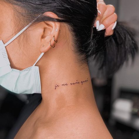 Delicate Neck Tattoo, Script Neck Tattoo, Neck Script Tattoo, Women's Tattoos, Script Tattoo, Nails Nail Polish, Neck Tattoos, Delicate Tattoo, Tattoo Script