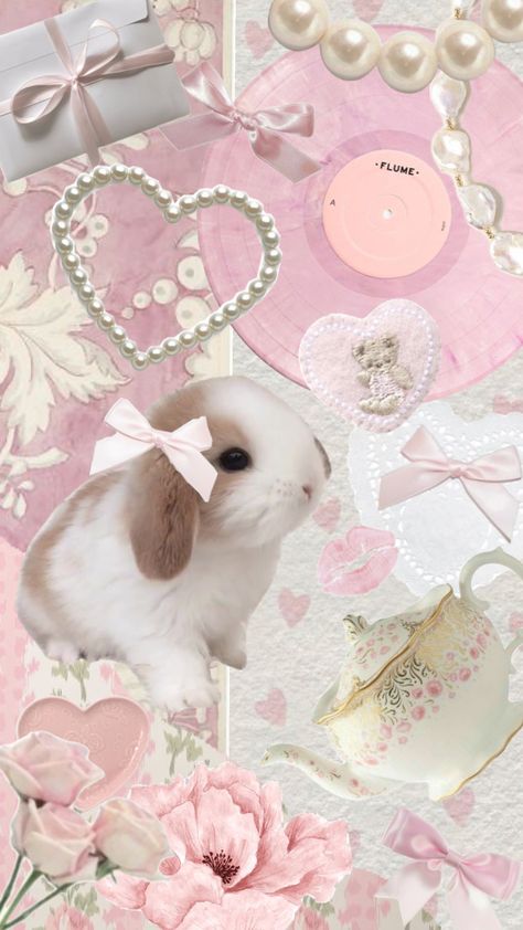 bunny pink #nature #cottagecore Pink Collages Aesthetic, Pokemon Pink, Nature Cottagecore, Pink Cottagecore, Rabbit Wallpaper, Y2k Background, Whatsapp Wallpaper Cute, Bunny Pink, Iphone Wallpaper Classy