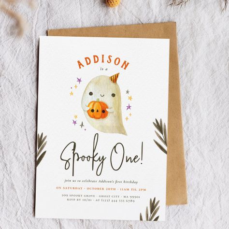 $1.38 | Budget Spooky One Halloween Cute Birthday Party | Halloween Birthday Invitations | budget, spooky one, birthday party invitations, gender neutral, spooky one birthday, first birthday, halloween birthday, cute ghost party, halloween 1st birthday, halloween birthday party Cute Halloween Birthday Party, Cute Halloween Birthday, Neutral Birthday, Halloween First Birthday, Halloween Birthday Party Invitations, Halloween 1st Birthdays, Spooky One, Halloween Birthday Invitations, Halloween Birthday Party