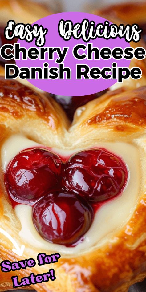 Cherry Cheese Danish Cherry Cream Cheese Danish, Cherry Cheese Danish, Mini Danish, Refrigerator Dough, Cheese Danishes, Quick And Easy Sweet Treats, Peach Dessert, Cherry Topping, Puff Pastry Crust