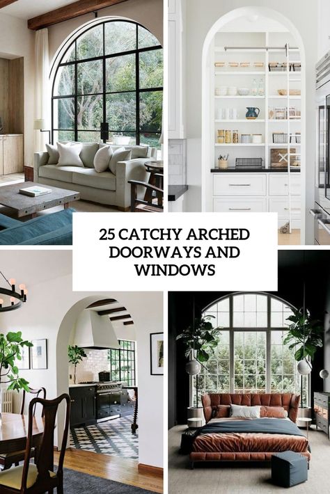 How To Update Arched Windows, Arched Windows Kitchen, Arched Windows Exterior, Arch Window Covering Ideas, Arched Doorway Exterior, Arch Window, Arches In Homes, Craftsman Sunroom, Black Windows Exterior