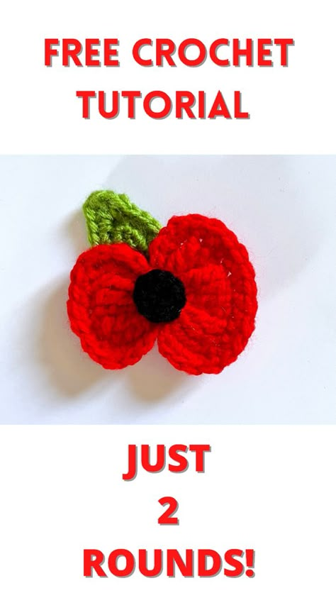 Crochet Poppy Rememberance, Poppy Flower Crochet Pattern, Free Poppy Crochet Pattern, Crochet Remembrance Poppy, Knitting Poppies Free Pattern, How To Crochet A Poppy, Crocheted Poppy Free Pattern, Easy Crochet Poppy Free Pattern, Knitted Poppy Pattern