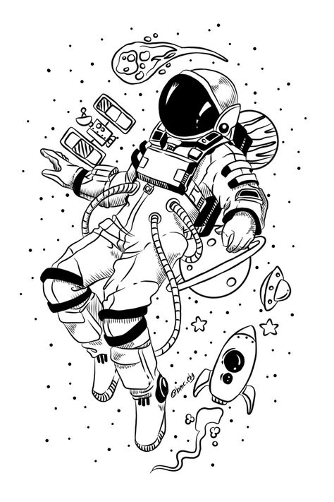 Astronaut With Headphones, Astronaut In Space Drawing, Astronaut Suit Concept Art, Mini Astronaut Tattoo, Astronaut Tattoo Design, Astronaut Sketch, Astronaut Coloring Page, Magic Screen, Astronaut Drawing