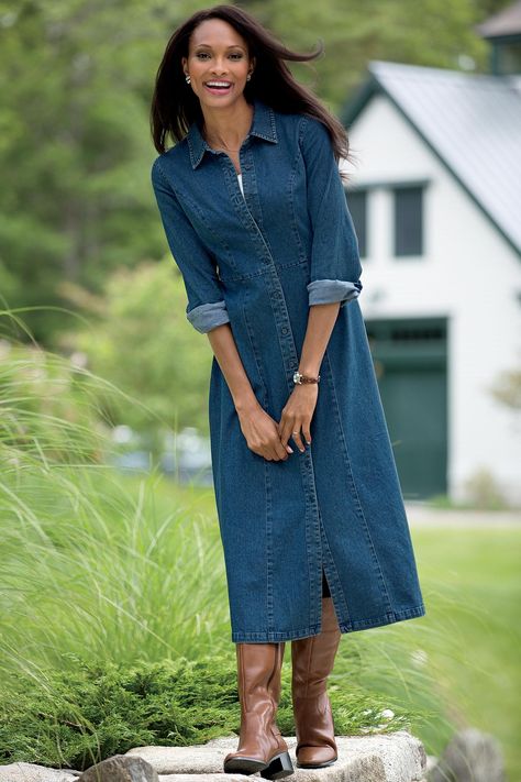 Denim Shirt Dress Outfit, Shirtdress Outfit, Long Denim Shirt Dress, Jeans Dress Outfit, Long Denim Dress, Denim Dress Outfit, Vestidos Jeans, Blue Jean Dress, Outfits Skirt